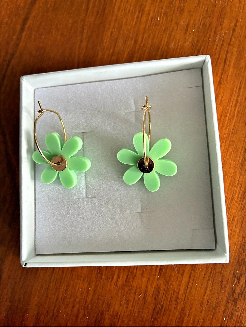 Green Flower Hoop Earrings Never Worn